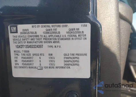 2005 GMC Envoy Slt z USA, uszkodzony, nr VIN 1GKDT13S452224397